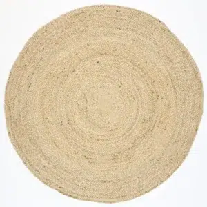 Natural jute round rug handwoven by artisans perfect for high traffic areas adds rustic charm to any home decor