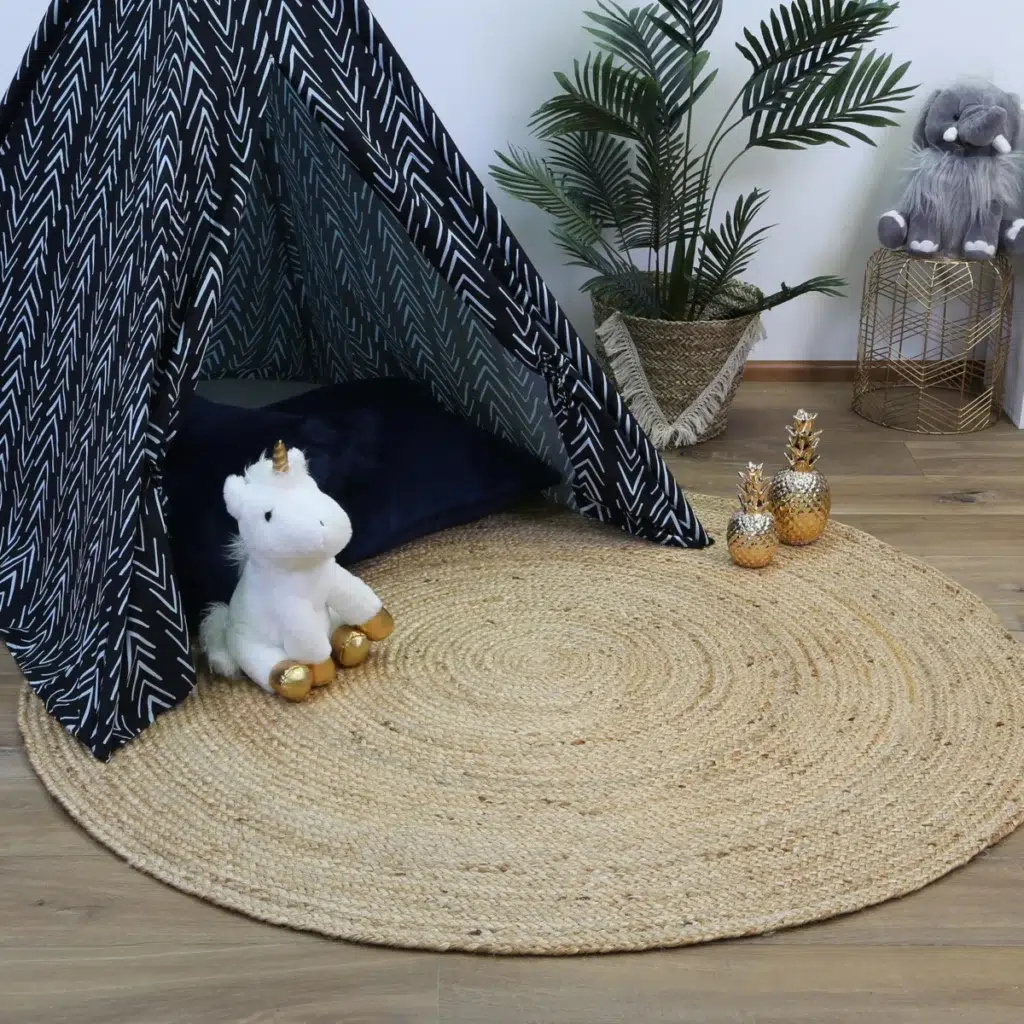 Organica Grasslands Natural Jute Round Rug adds rustic charm and eco friendly style to any room handmade with durable fibers