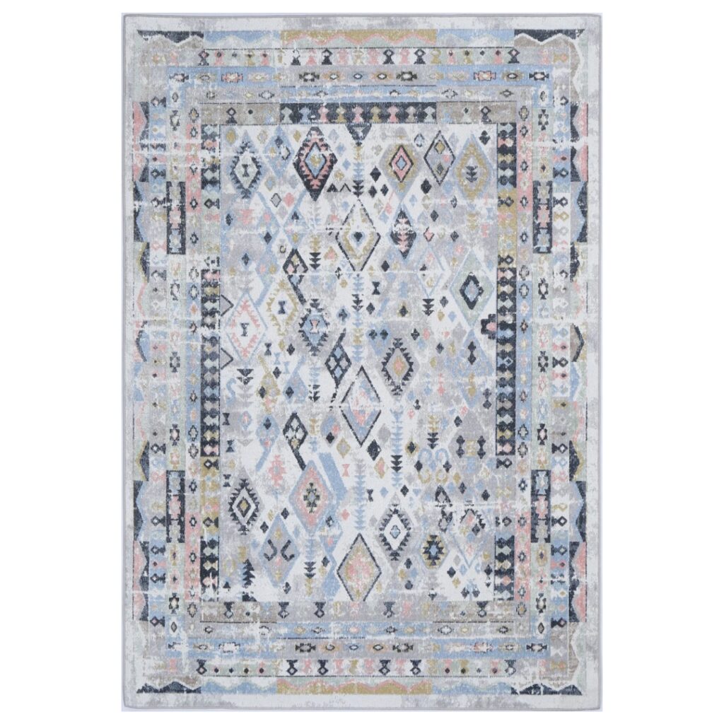 Timeless Oporto Colombo Tribal Soft Rug with distressed designs and neutral tones for modern interiors
