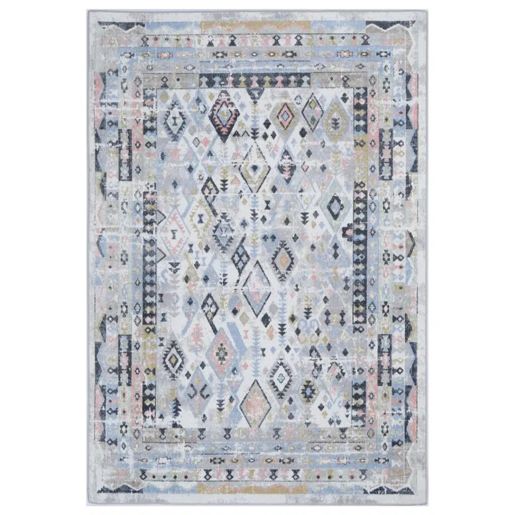 Timeless Oporto Colombo Tribal Soft Rug with distressed designs and neutral tones for modern interiors