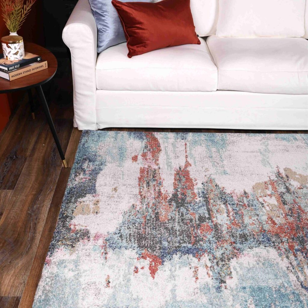 Salsa Jorge Blue Terracotta Abstract Rug durable polypropylene versatile sizes for any room