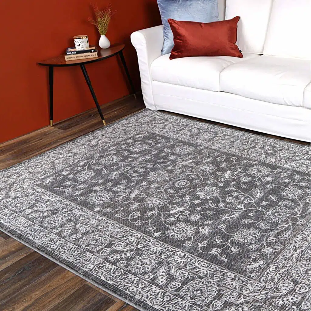 Salsa Dorian Grey Transitional Rug elegant design multiple sizes available durable polypropylene power loomed craftsmanship soft luxurious feel perfect for living room office space