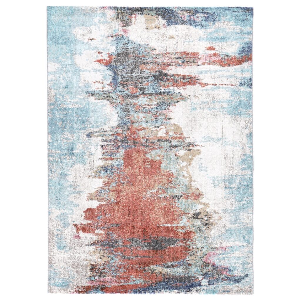 Salsa Jorge Blue & Terracotta Abstract Rug - Durable polypropylene, available sizes up to 280x380cm