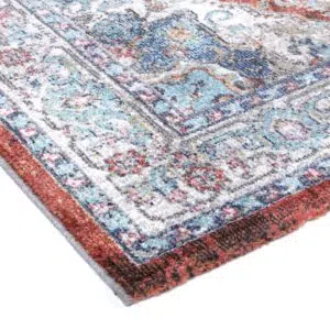 Seamless transitional terracotta & ivory rug, durable polypropylene, easy to clean, versatile for living rooms & offices.