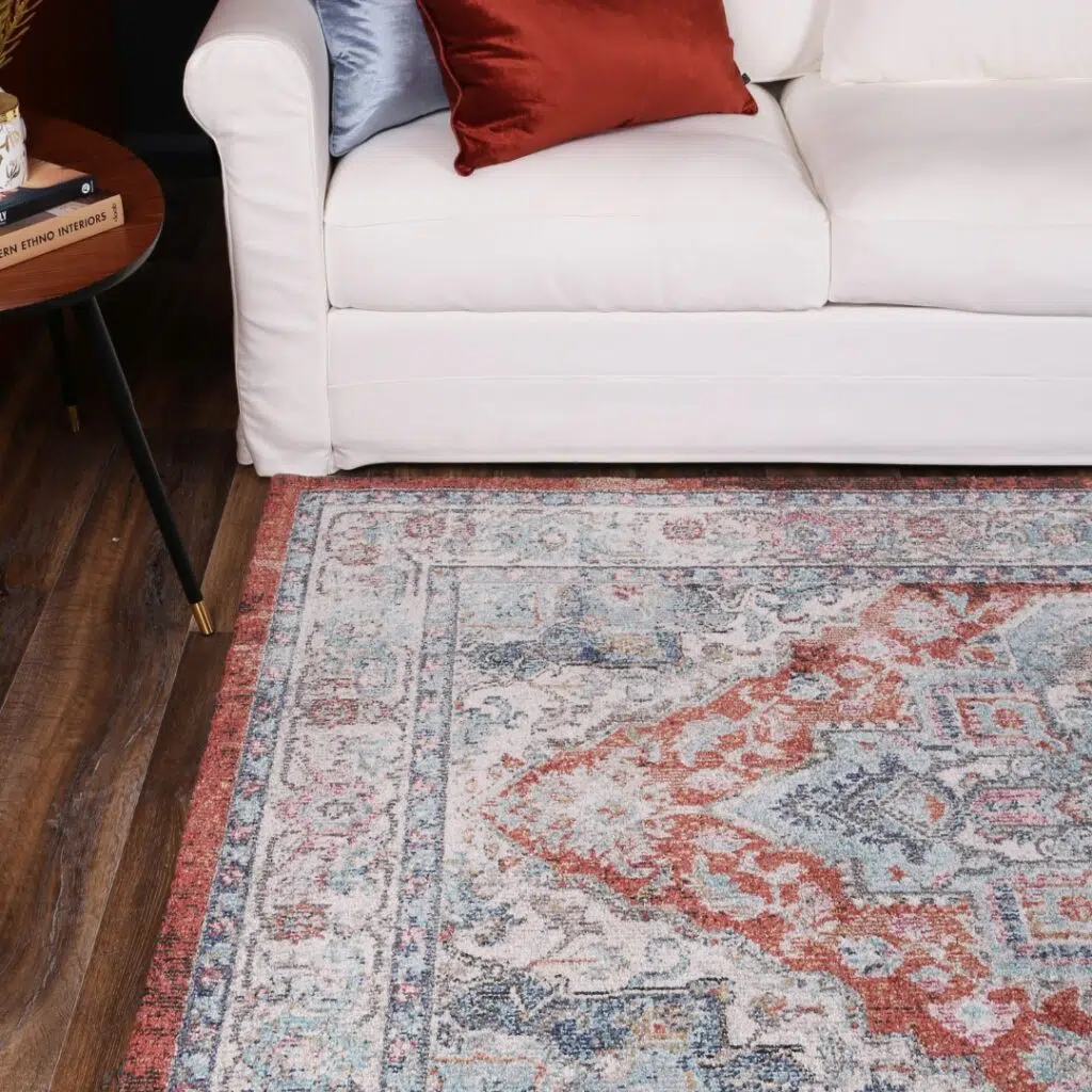 Terracotta & Ivory Transitional Rug - Seamless, Easy Care, Versatile for Living Room, Office, Activity Areas.