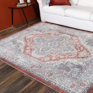 Salsa Seo Terracotta & Ivory Transitional Rug - Rectangular Circular, Easy Clean, Elegant Modern