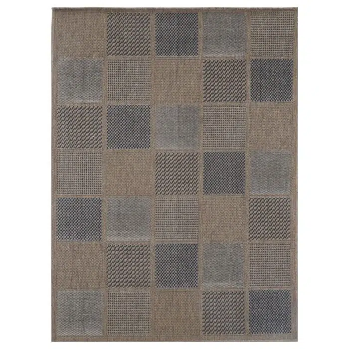 Sisalo Beige Patchwork Square Shape Patterned Ikat Rug