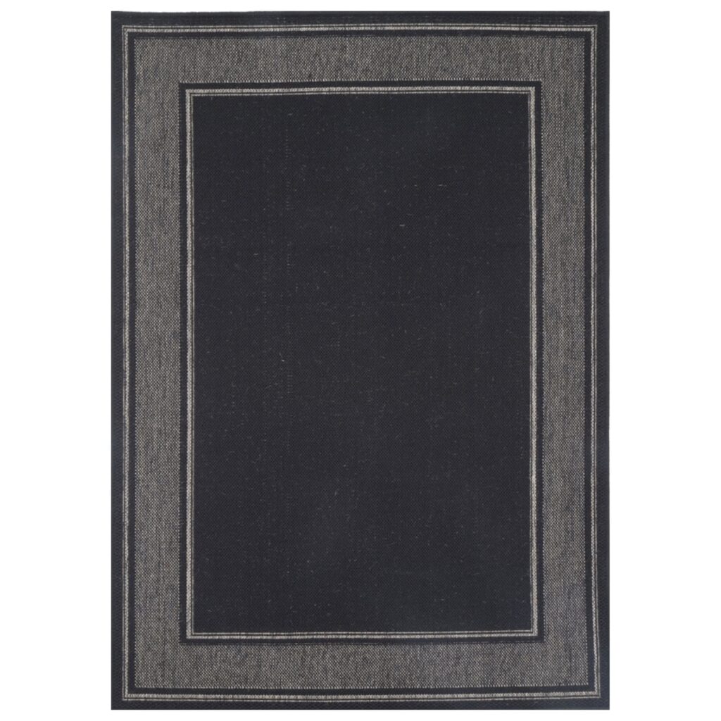 Sisalo Black Bordered Line Pattern Rug – Low Maintenance, Durable, Modern Interior