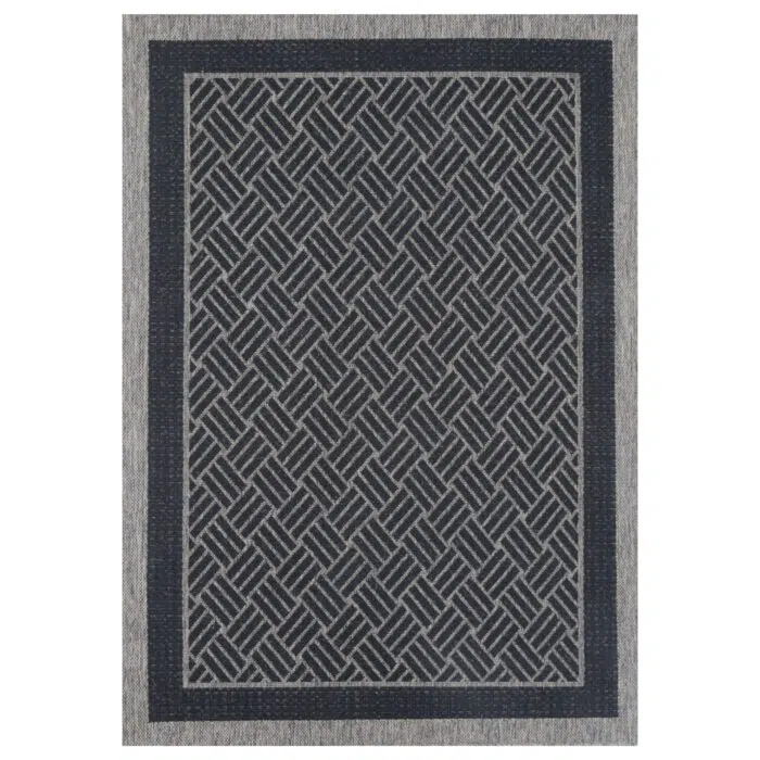 Sisalo Grey Geometric Ikat Bordered Rug
