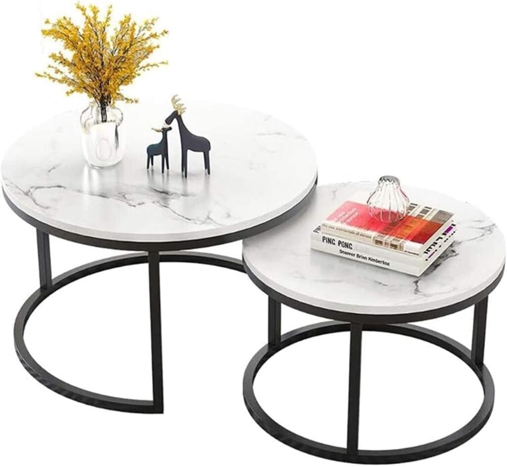 Nesting Round Faux Marble Coffee Table White Modern Elegance