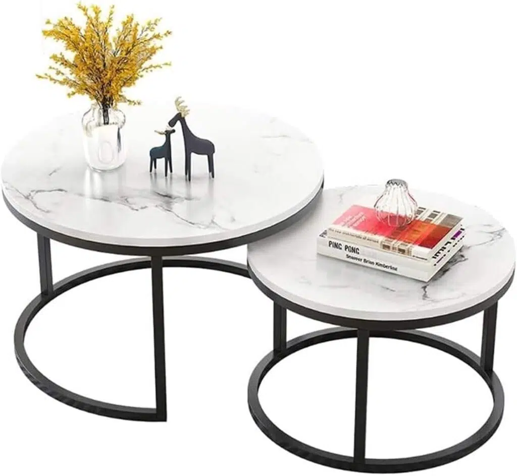 Nesting Round Faux Marble Coffee Table White Modern Elegance