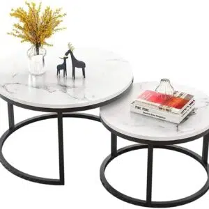 Nesting Round Faux Marble Coffee Table White Modern Elegance