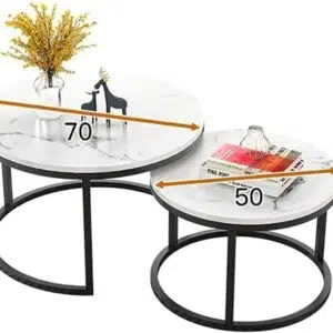 Modern Nesting Coffee Table Faux Marble Small Round White