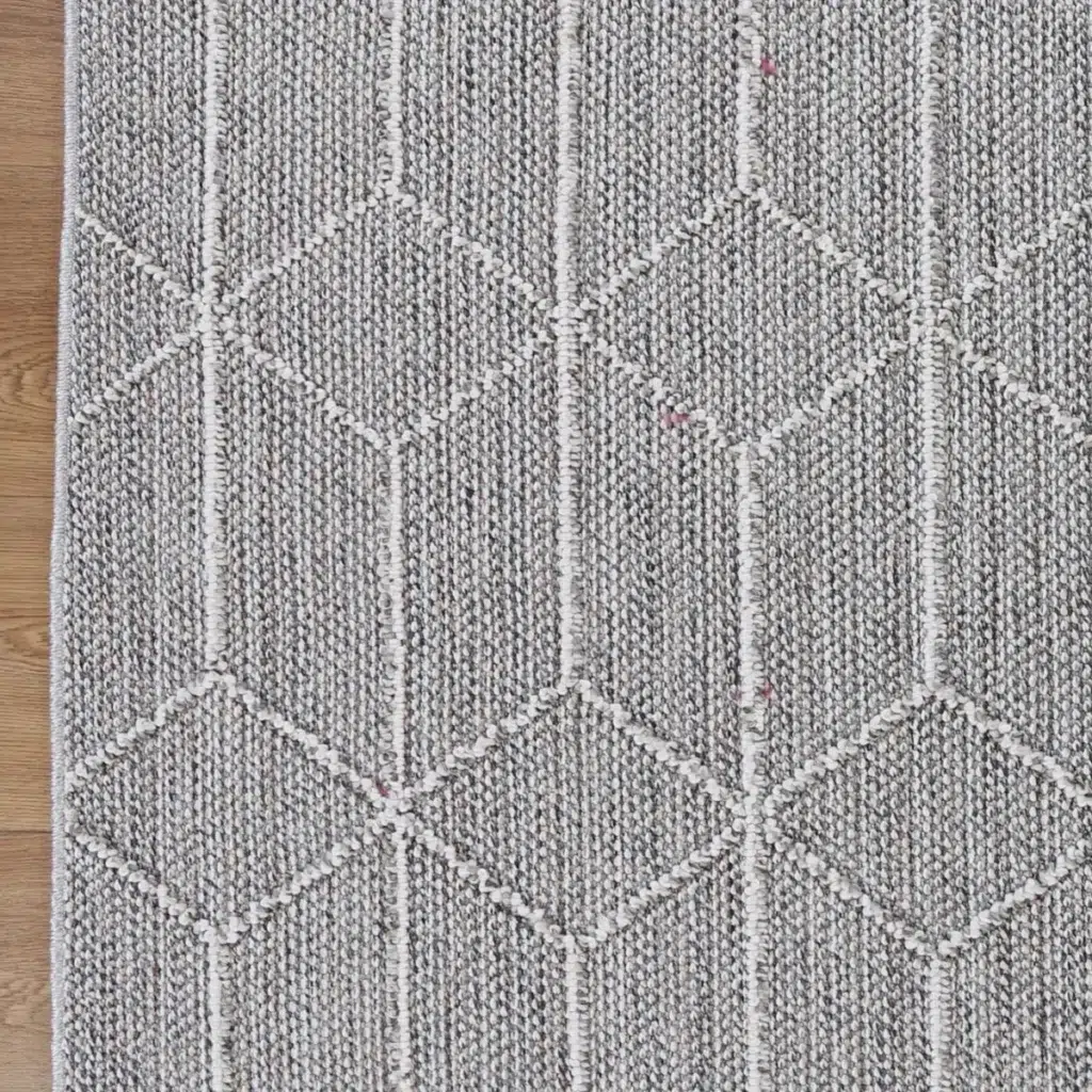 Vanuatu Totori Ash Geometric Flatweave Rug versatile durable design indoor outdoor use soft heatset polypropylene fibers easy clean low pile modern elegance