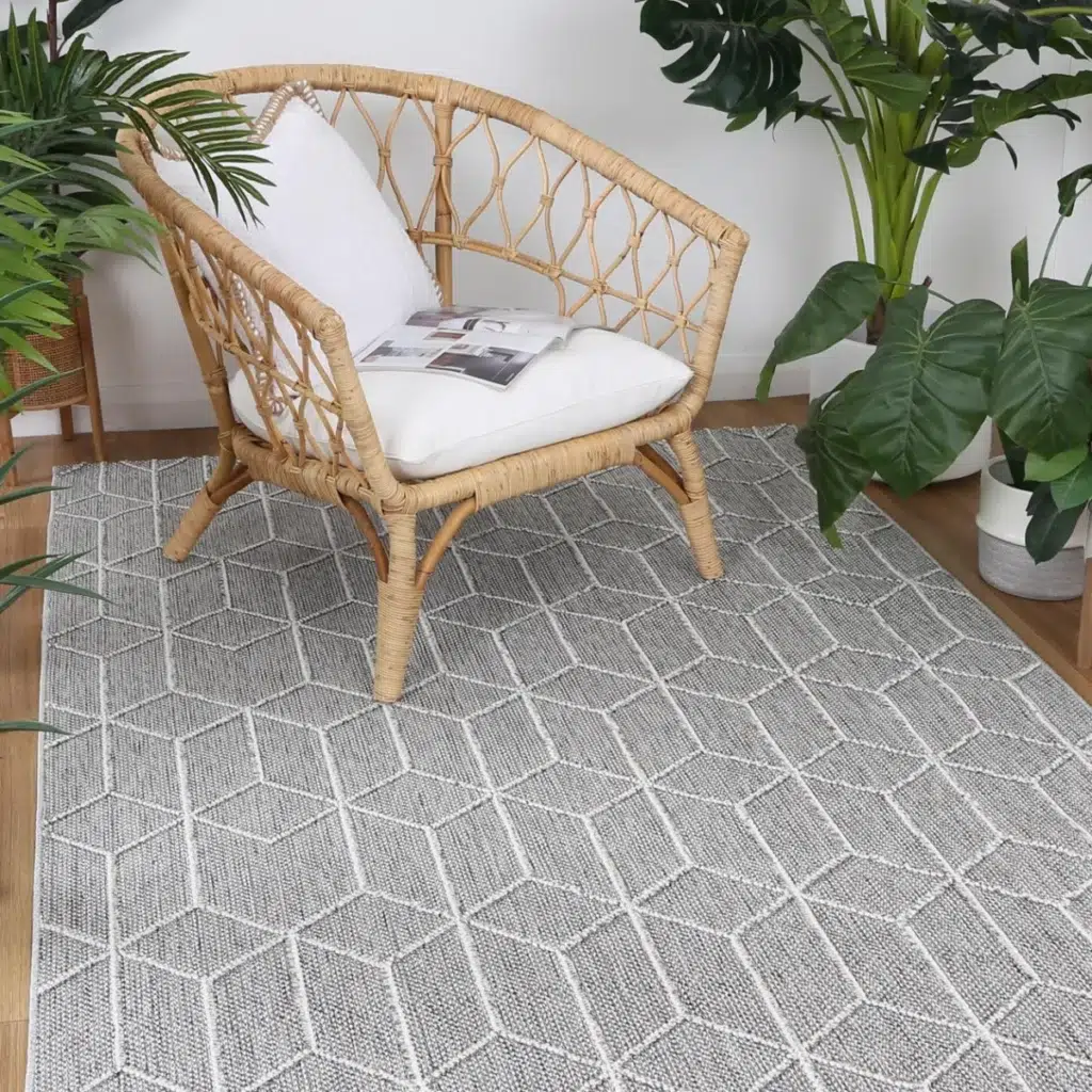 Vanuatu Sikua Grey Geometric Flatweave Rug elegant durable design indoor outdoor use soft texture easy clean
