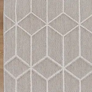 Vanuatu Maemae beige geometric flatweave rug for indoor and outdoor use