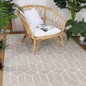 Vanuatu Maemae stylish beige geometric flatweave rug for indoor and outdoor