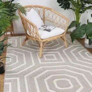 Beige geometric flatweave rug Vanuatu Lui modern interior flooring