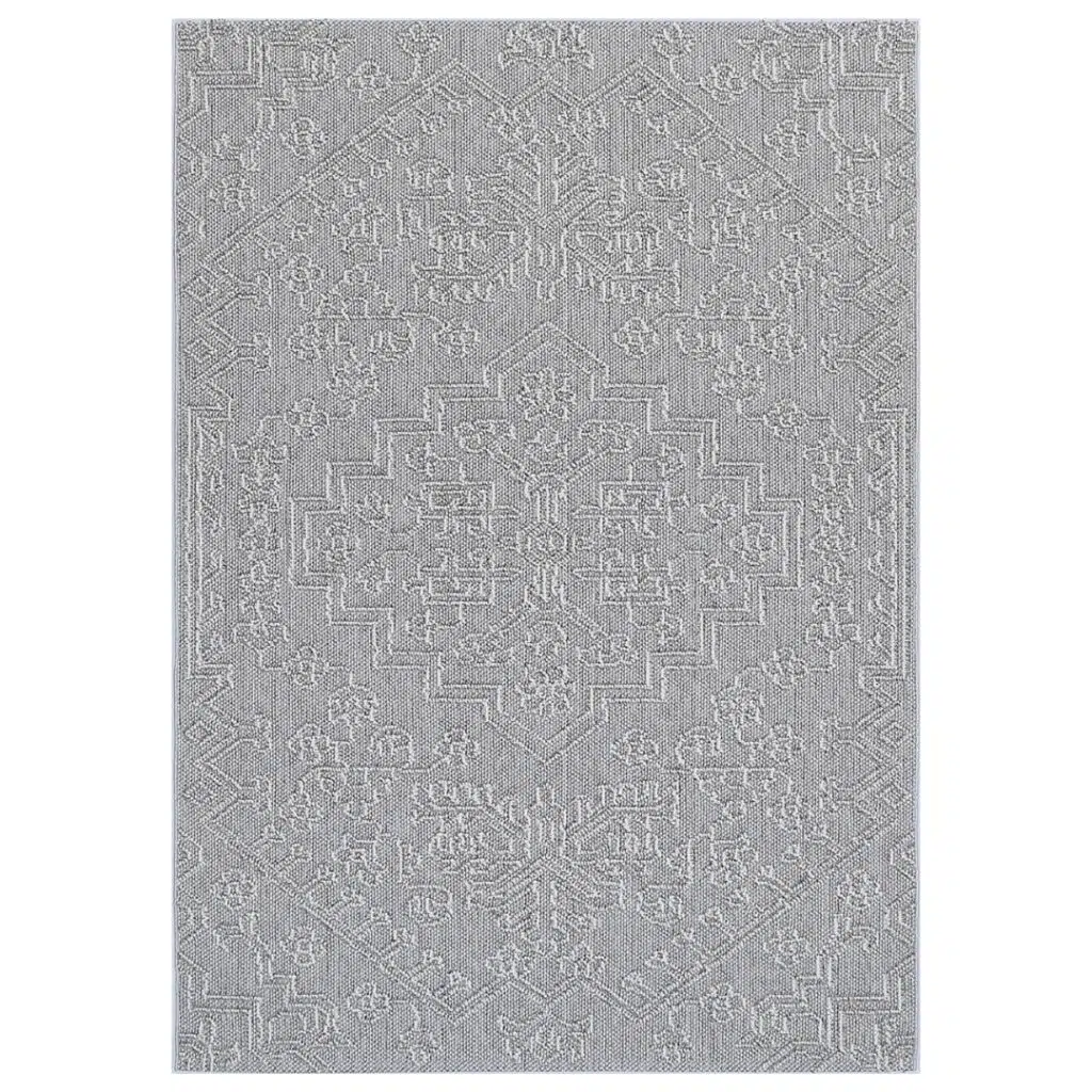 Vanuatu Nori Grey Tribal Flatweave Rug - durable polypropylene easy-clean floor covering