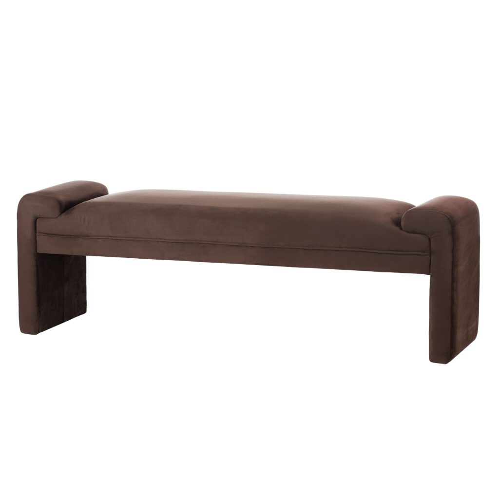 Elegant Zaha Bench Seat Chocolate Velvet Durable Construction