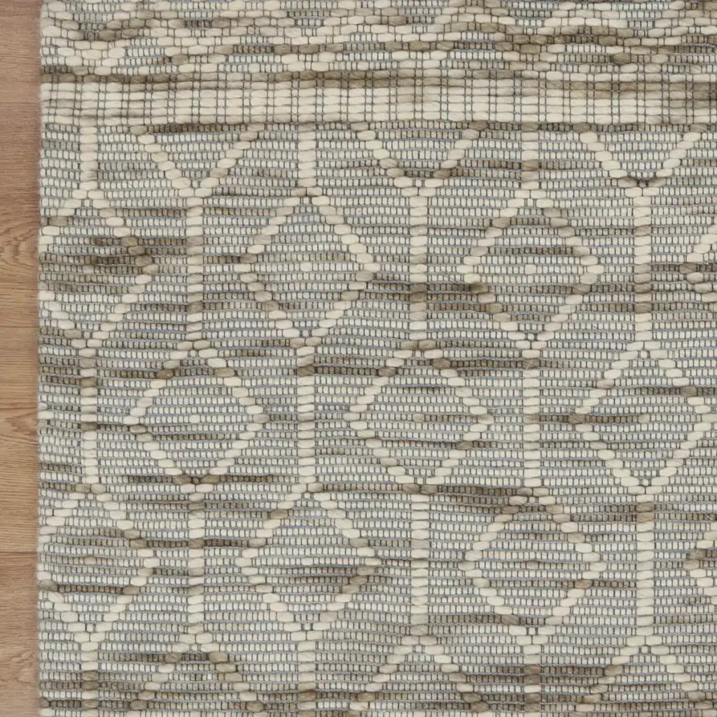 Copacabana lattice moss wool rug handloomed flatwoven textured wool blend perfect for modern coastal bohemian spaces neutral tones soft durable inviting feel
