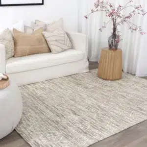 Copacabana Diamond Beige Wool Rug hand loomed soft felted wool polyester blend durable cotton canvas backing flatwoven loop pile stylish timeless neutral tones modern tribal coastal bohemian interiors