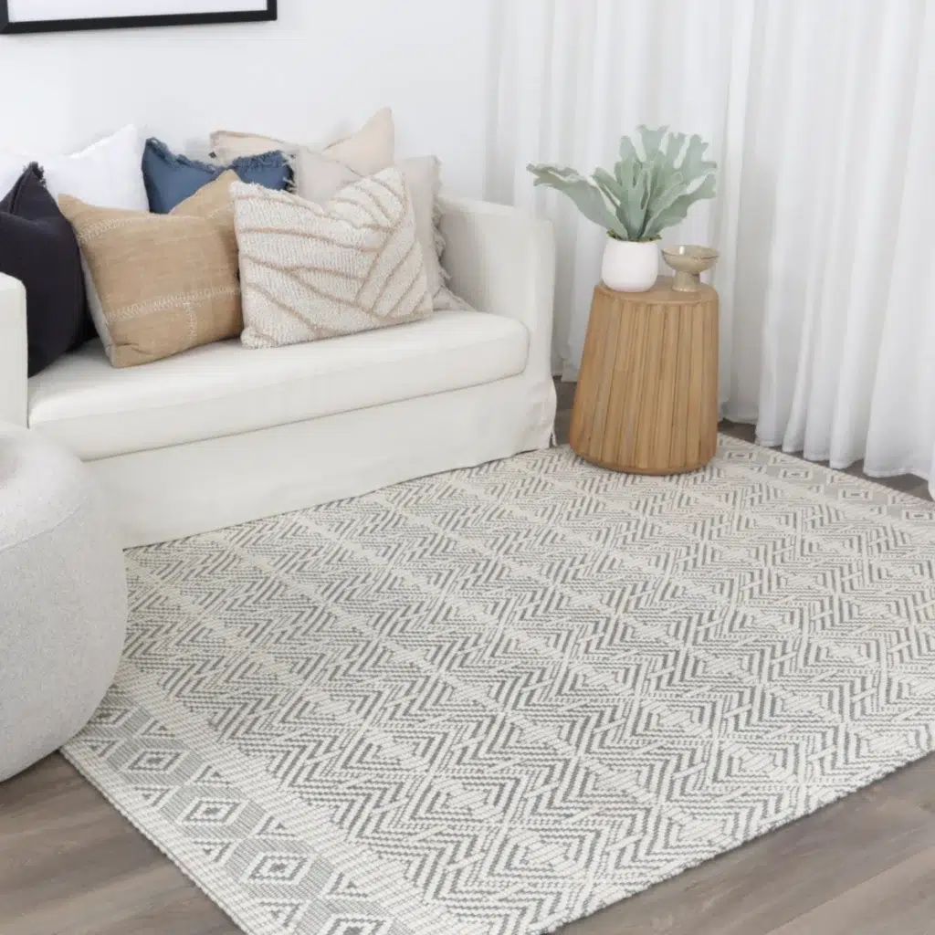 Copacabana Chevron Light Grey Wool Rug hand loomed Indian craftsmanship modern bohemian decor