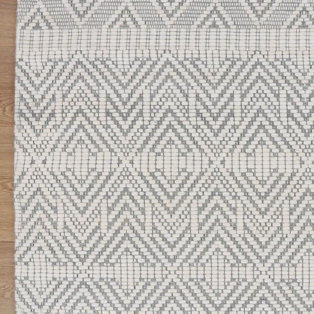 Copacabana Chevron Light Grey Wool Rug hand loomed soft felted wool polyester blend coastal bohemian decor