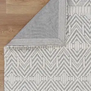 Copacabana Chevron Light Grey Wool Rug hand loomed in India soft felted wool polyester blend perfect for modern bohemian spaces