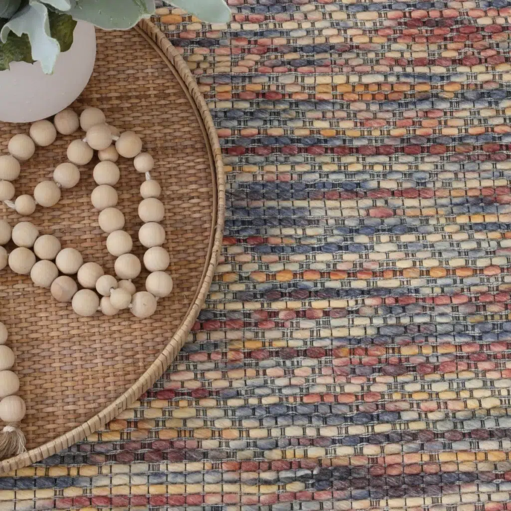 Copacabana Chevron Multi Wool Rug handcrafted in India elegant neutral tones durable soft flatwoven surface perfect for any room