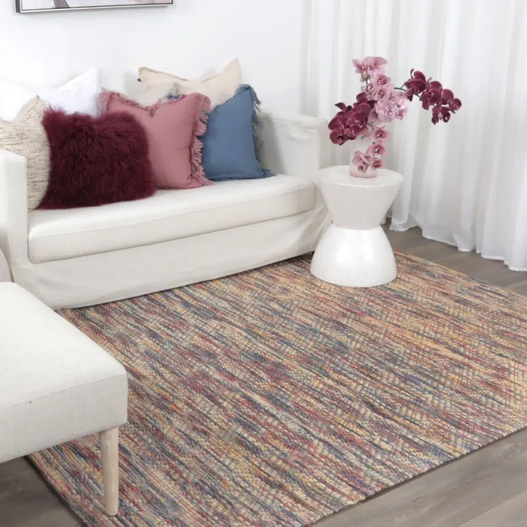 Handcrafted Copacabana Chevron Wool Rug in neutral tones perfect for modern interiors soft durable flatwoven looped construction