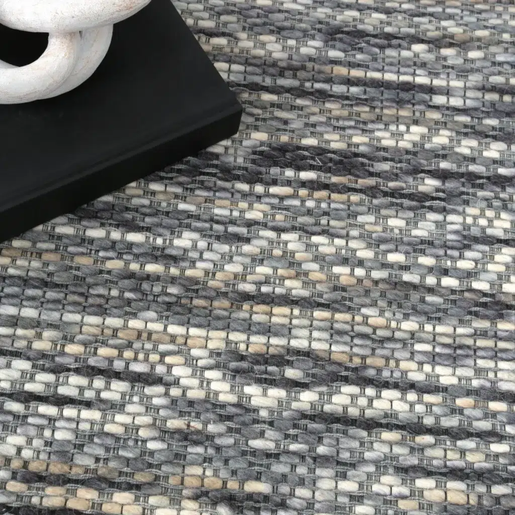 Copacabana Chevron Stone Wool Rug handloomed felted wool soft texture modern tribal coastal bohemian neutral tones serene atmosphere ideal for living room bedroom dining area home office