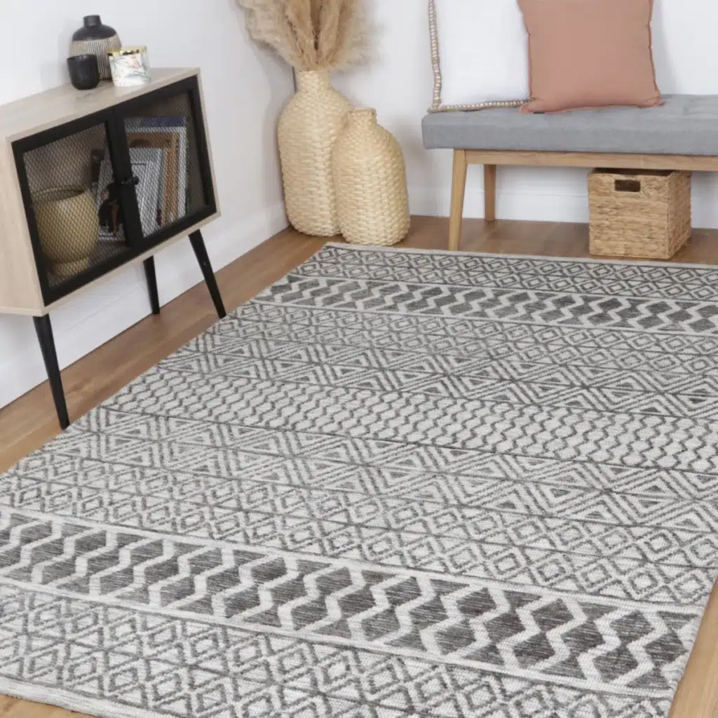 Amritsar Ramdass Charcoal Beige Cotton Blend Rug soft durable high traffic living room bedroom entryway decor