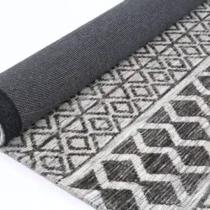 Amritsar Ramdass Grey Cotton Blend Rug geometric pattern soft durable handmade in India modern interior design element