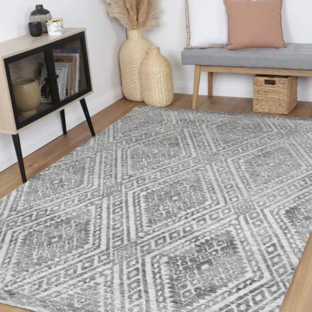Amritsar Majitha Charcoal Beige Cotton Blend Rug hand tufted geometric pattern durable soft pile