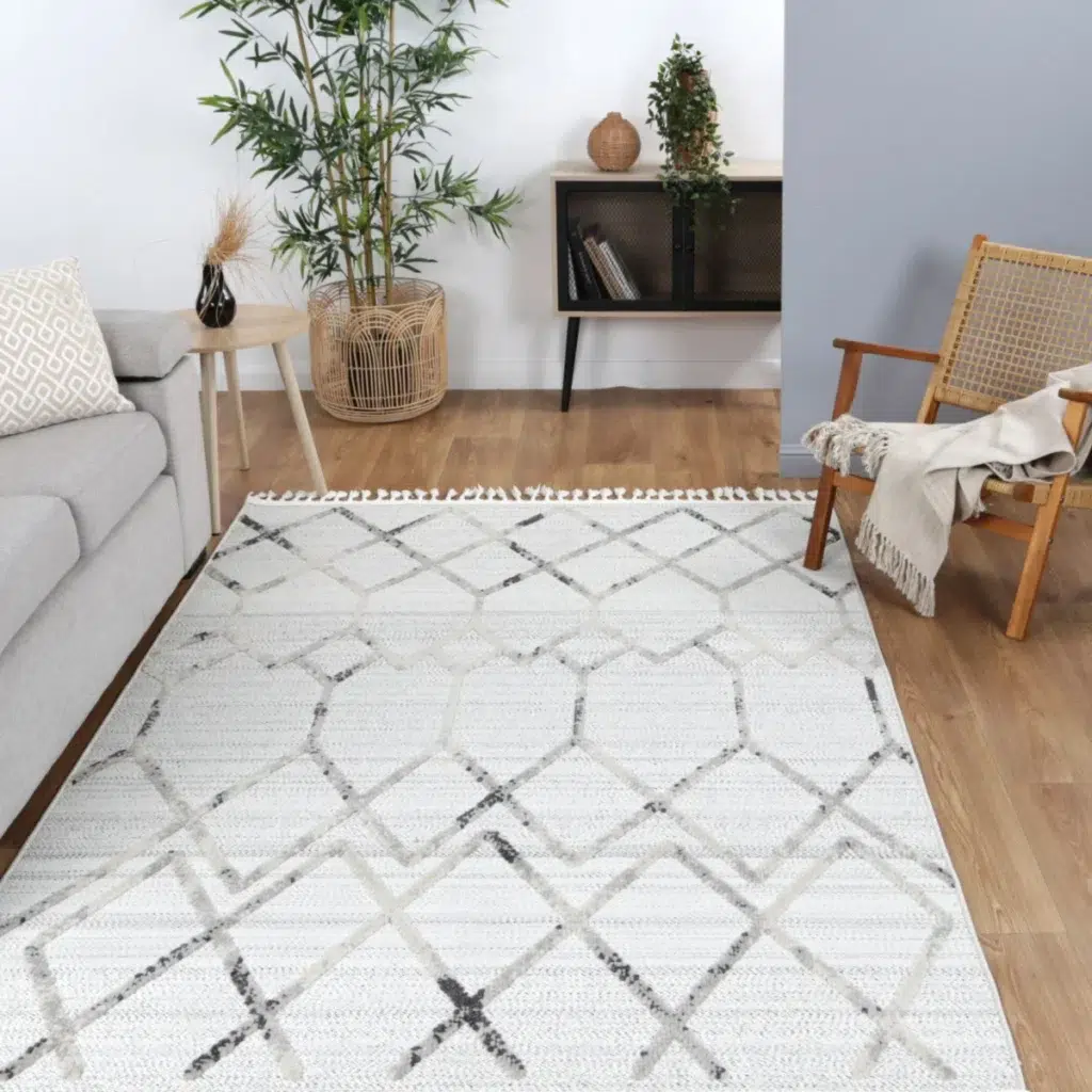 Ares Dorian geometric cream taupe rug modern design easy clean polypropylene pile living room decor