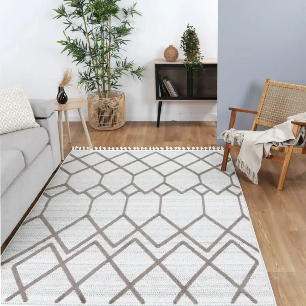 Ares Lelantine geometric cream and brown rug modern design durable polypropylene easy clean living room decor