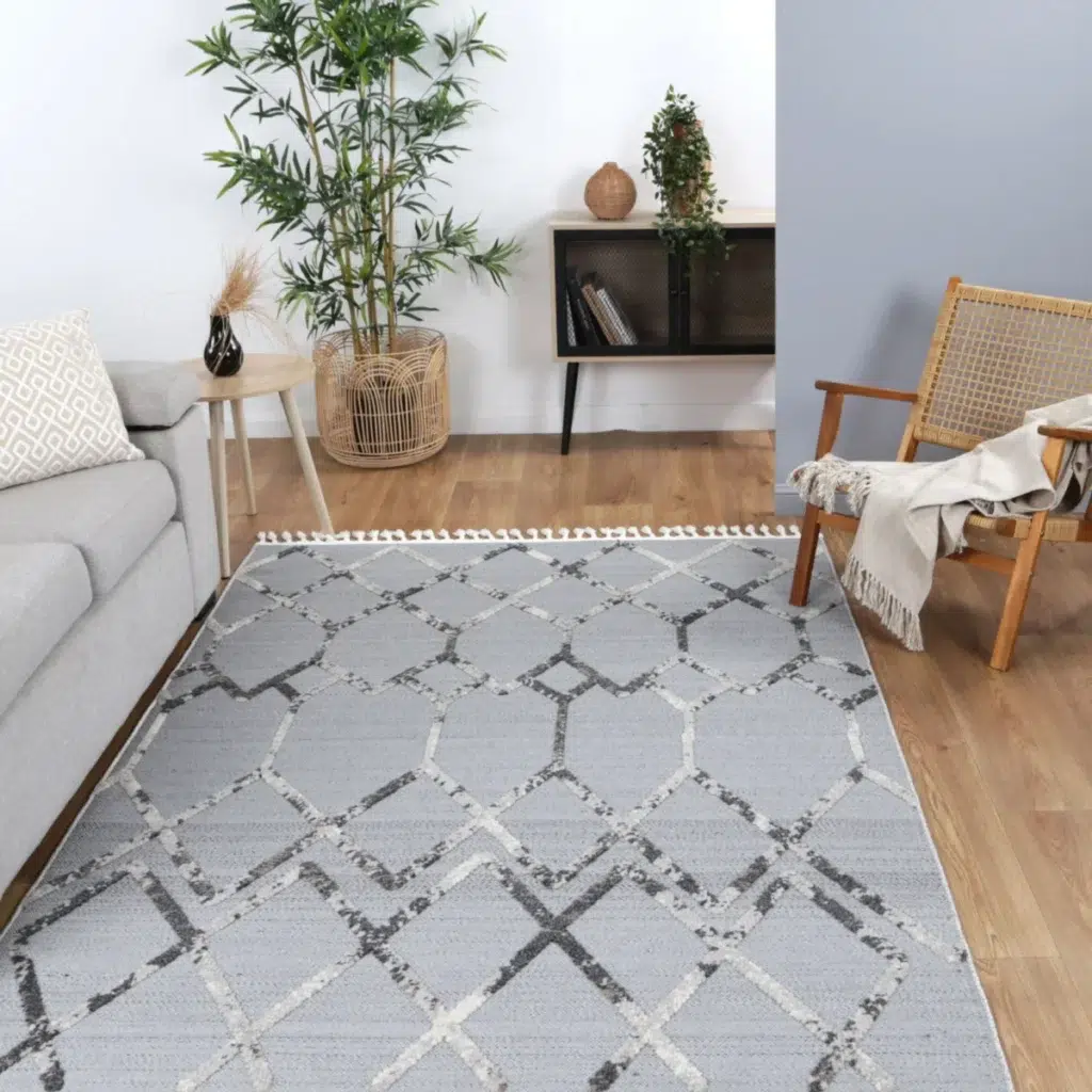 Ares Meliac geometric grey taupe rug modern design easy care durable flatweave living room decor