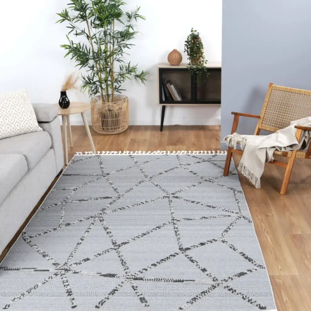 Ares Sparta geometric grey and ash rug modern design durable easy clean living room decor