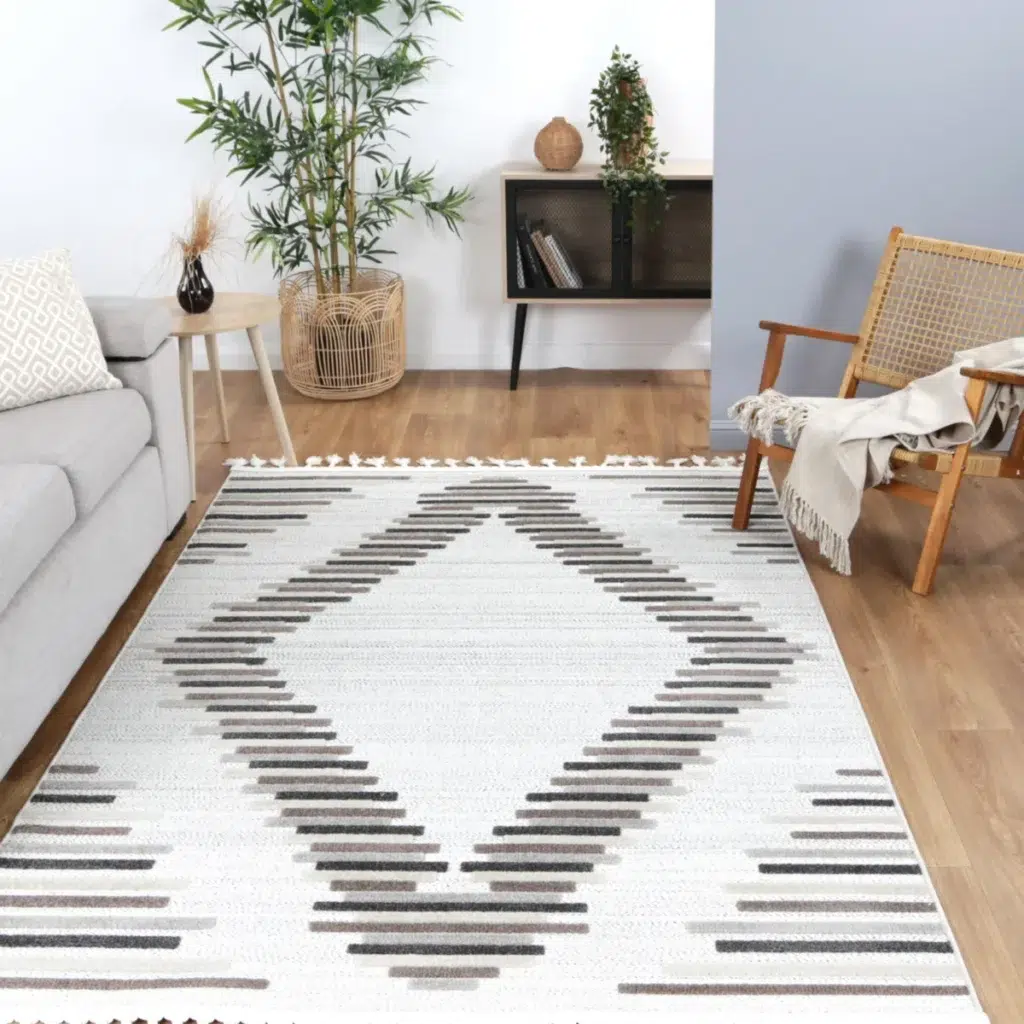Ares Attica Diamond Stone and Grey Rug modern geometric design durable polypropylene easy clean elegant living room decor