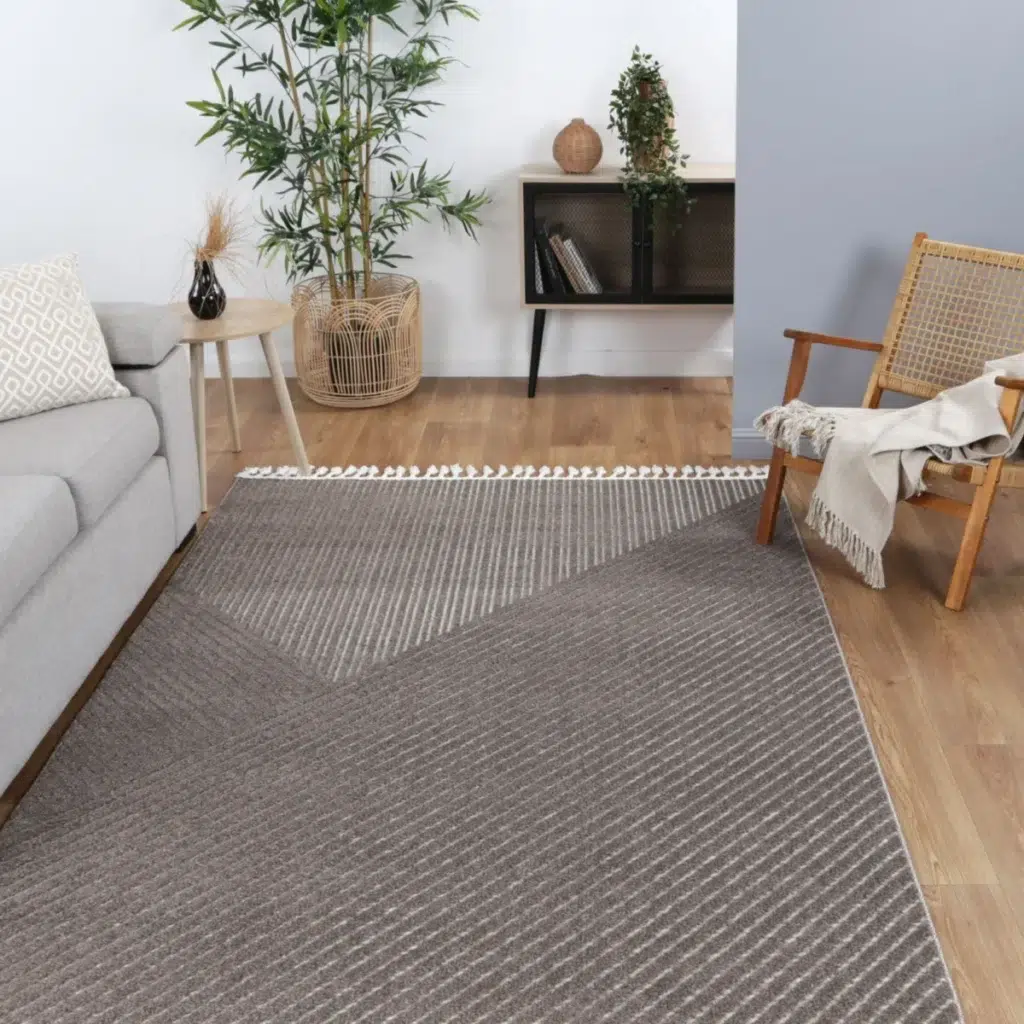 Ares Thasos Overlay Taupe Rug modern geometric design durable polypropylene easy clean stylish living room decor