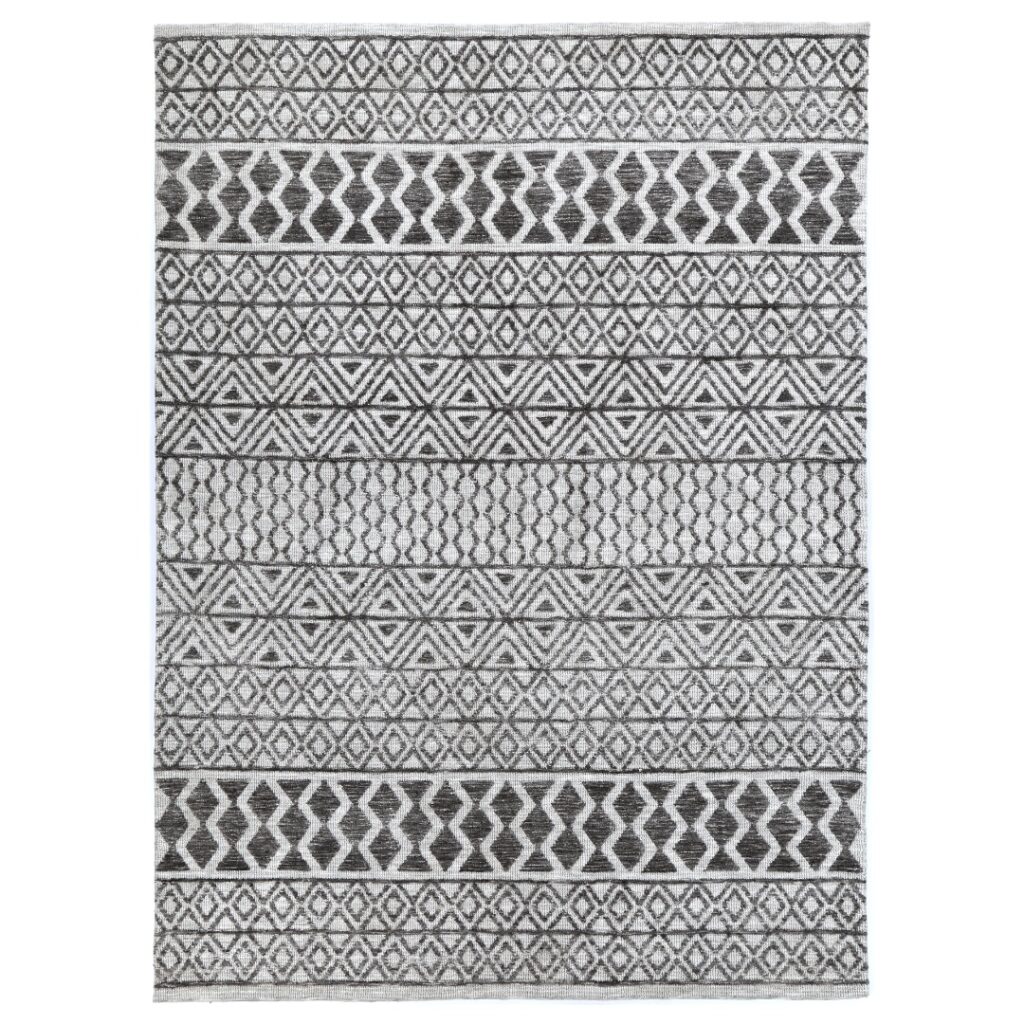 Amritsar Ramdass Grey Cotton Blend Rug geometric pattern soft durable handmade in India modern interior design