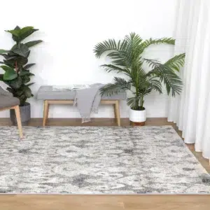 Chelsea Damask Grey Plush Rug elegant geometric pattern durable soft touch perfect living room dining area bedroom decor