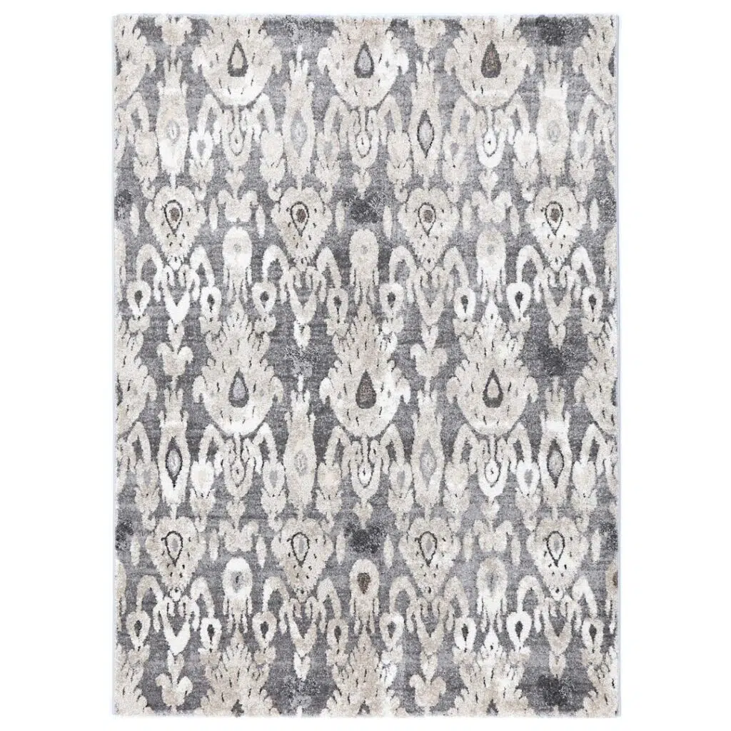 Chelsea Damask Grey Plush Rug elegant geometric pattern soft durable neutral tones for any room
