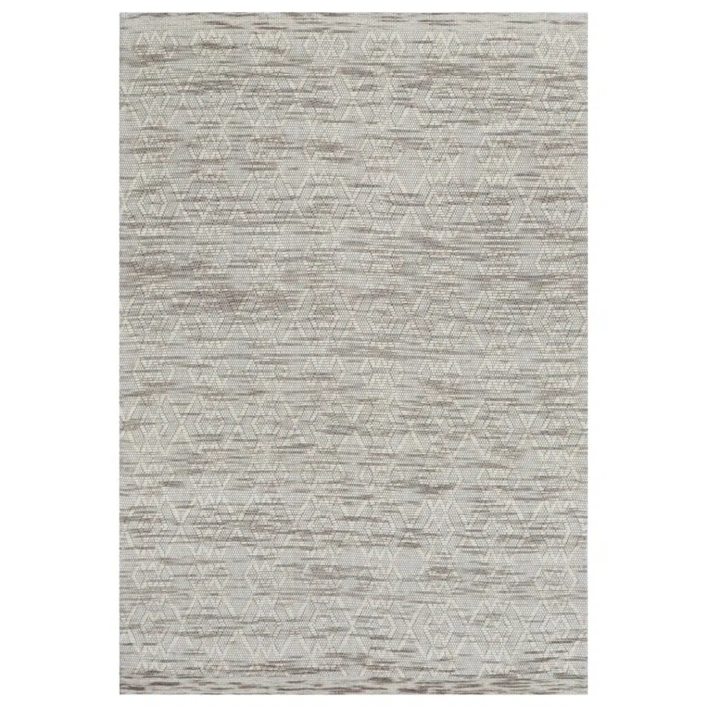 Copacabana Diamond Beige Wool Rug hand loomed soft felted wool polyester blend durable cotton canvas backing flatwoven loop pile stylish timeless neutral tones modern tribal coastal bohemian interiors