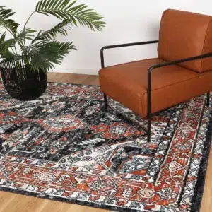 Estate Leoplda Traditional Black Rug elegant mayan inspired design durable anti static shed free fibers soft underfoot perfect for high traffic areas modern color palette adds sophistication to any room