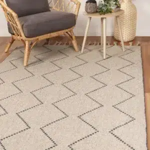 Handcrafted Goa Zig-Zag Wool Blend Ash Rug adds warmth and texture to any room ideal for living rooms bedrooms and dining areas