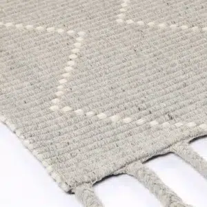 Handcrafted Goa Zig-Zag Wool Blend Grey Rug adds warmth and elegance to any room with its intricate patterns and rich textures ideal for living rooms or bedrooms