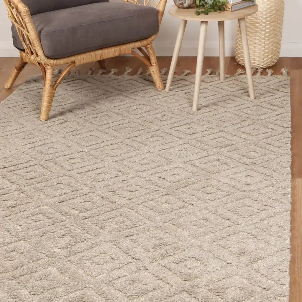 Handcrafted Goa Diamond Wool Blend Ash Rug enhances home warmth and elegance 80x300cm runner size perfect for hallway or kitchen durable plush feel Indian craftsmanship 80 wool 20 polyester blend