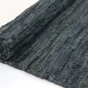 Timeless Gypsy Grey Leather Chindi Rug handcrafted in India adds elegant texture to any room